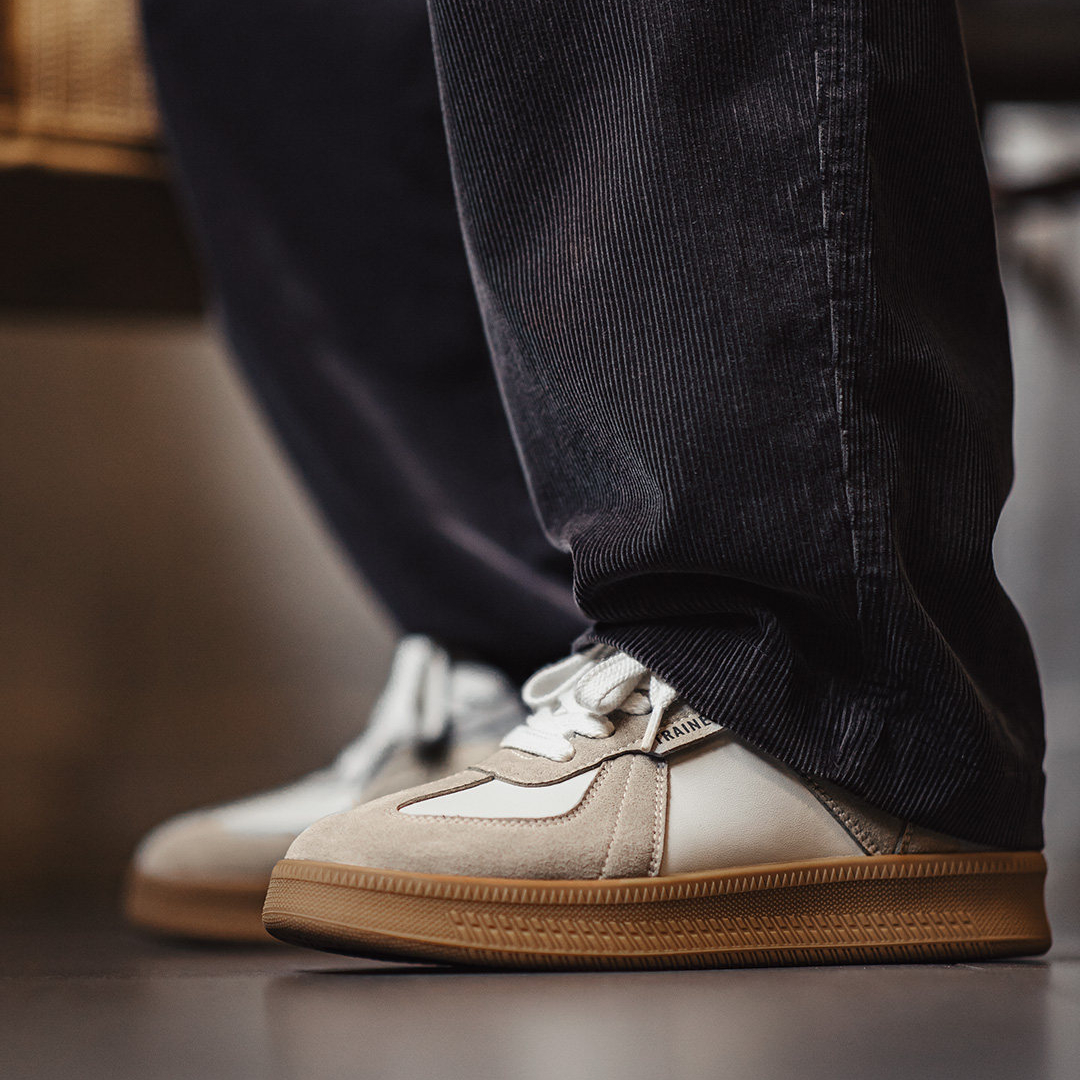 美式德訓板鞋經典復古咖色拼接厚底百搭增高鞋休閒阿甘鞋男款