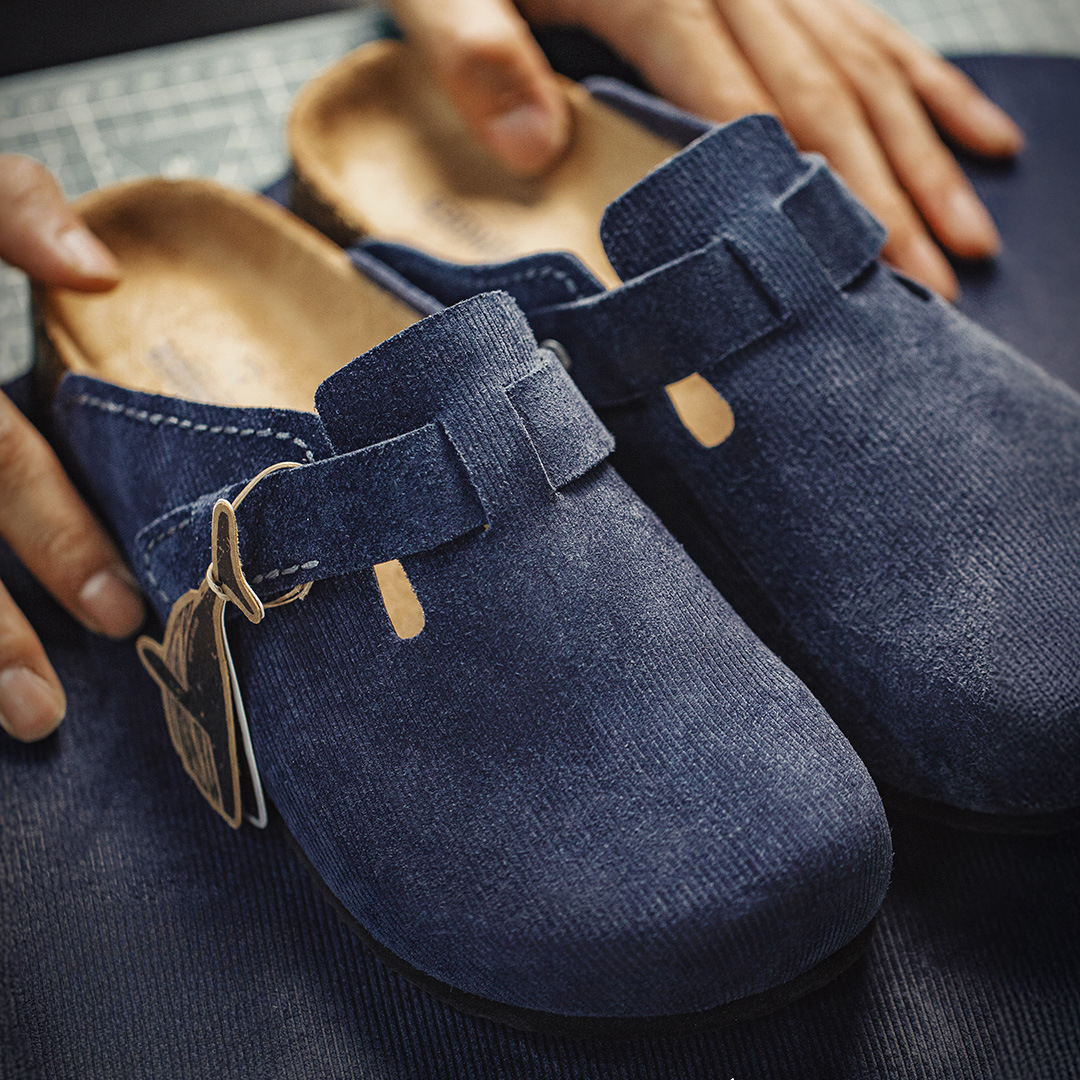 2025夏季新款座頭鯨藍色穆勒鞋男休閒平底全包頭外穿半拖鞋子