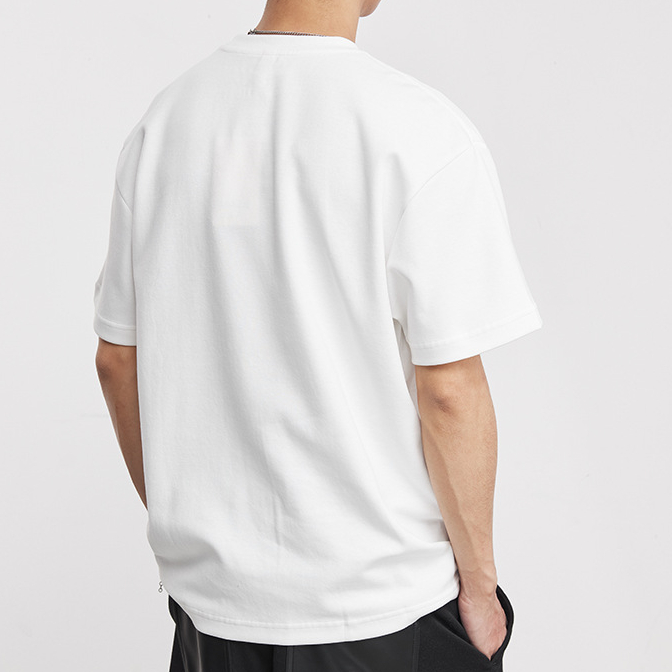 重磅270g拼接明線裝飾T恤男夏季圓領格紋微闊潮流通勤短袖