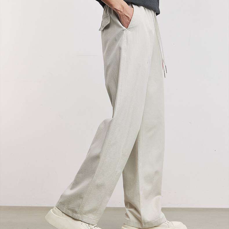 垂感輕薄透氣休閒褲男夏季抽繩腰頭寬鬆通勤百搭直筒闊腿褲