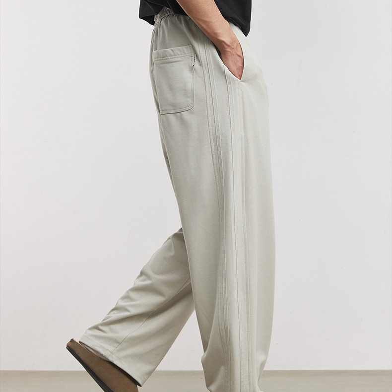 液氨貴族豎條燈籠褲男夏季輕感垂墜寬鬆休閒通勤直筒闊腿褲