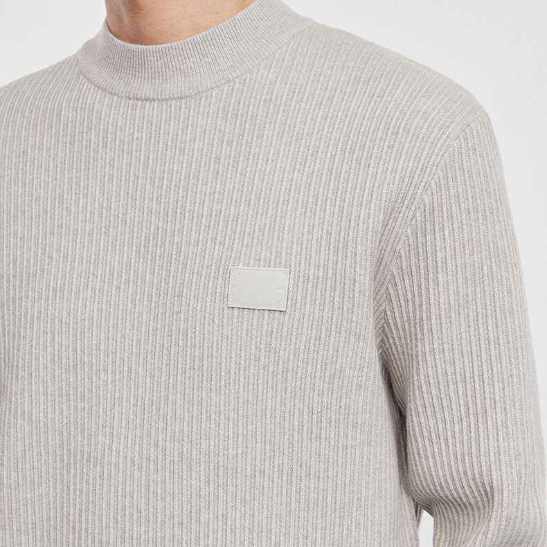 圓領淨暖豎條紋針織衫男冬季2025新款潮流加厚冬裝打底衫