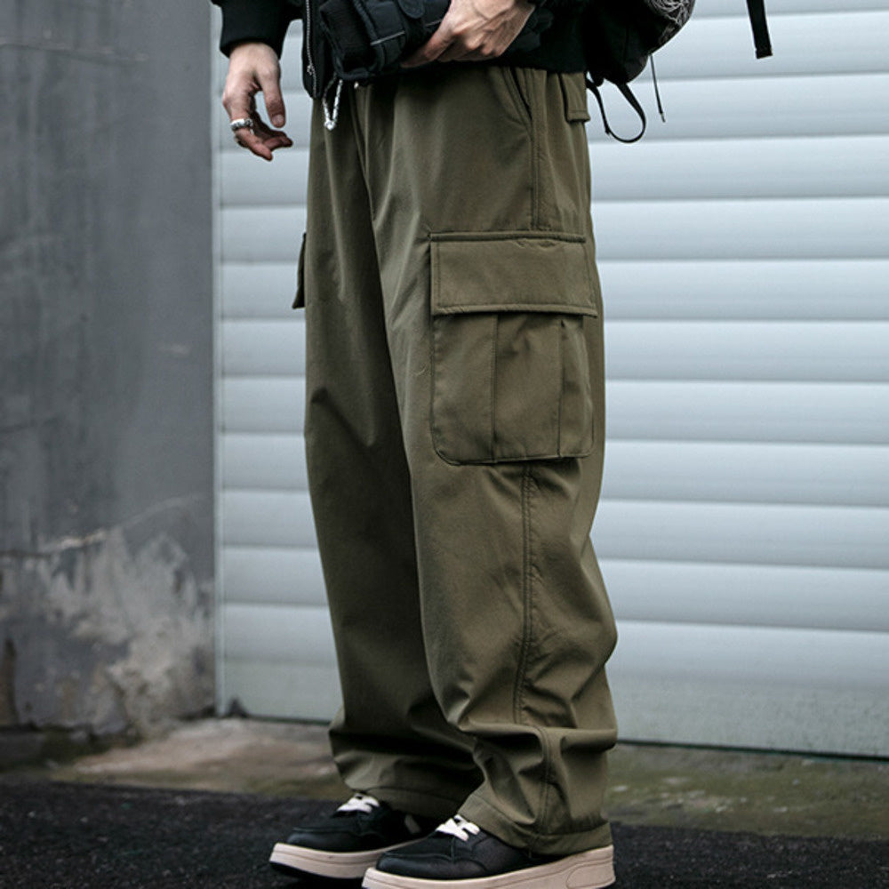 冬季防風大口袋加絨工裝褲男潮牌寬松戶外機能褲保暖直筒褲潮