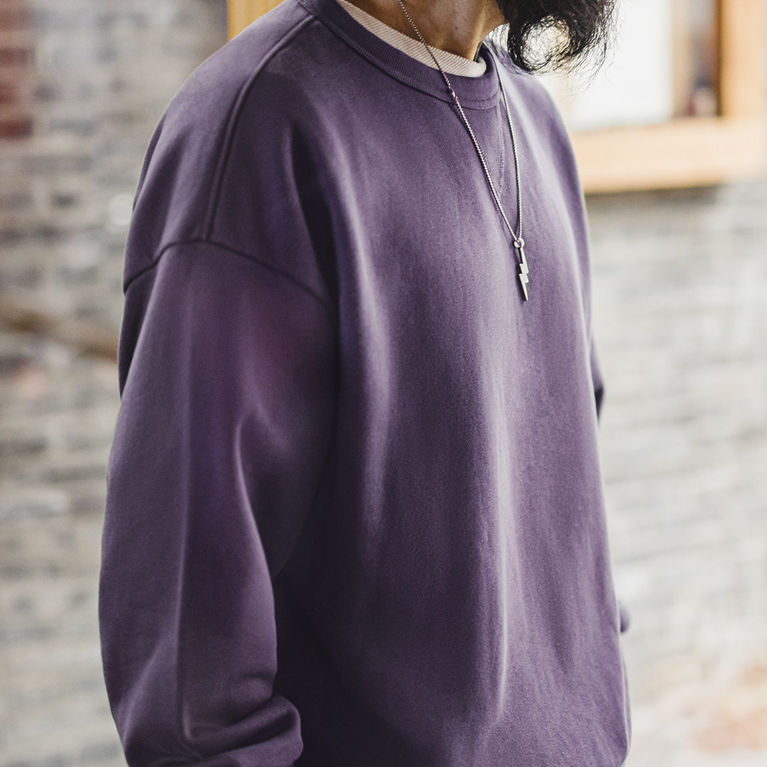 美式新疆棉衛衣紫色圓領套頭無帽外穿寬鬆長袖外套男款春