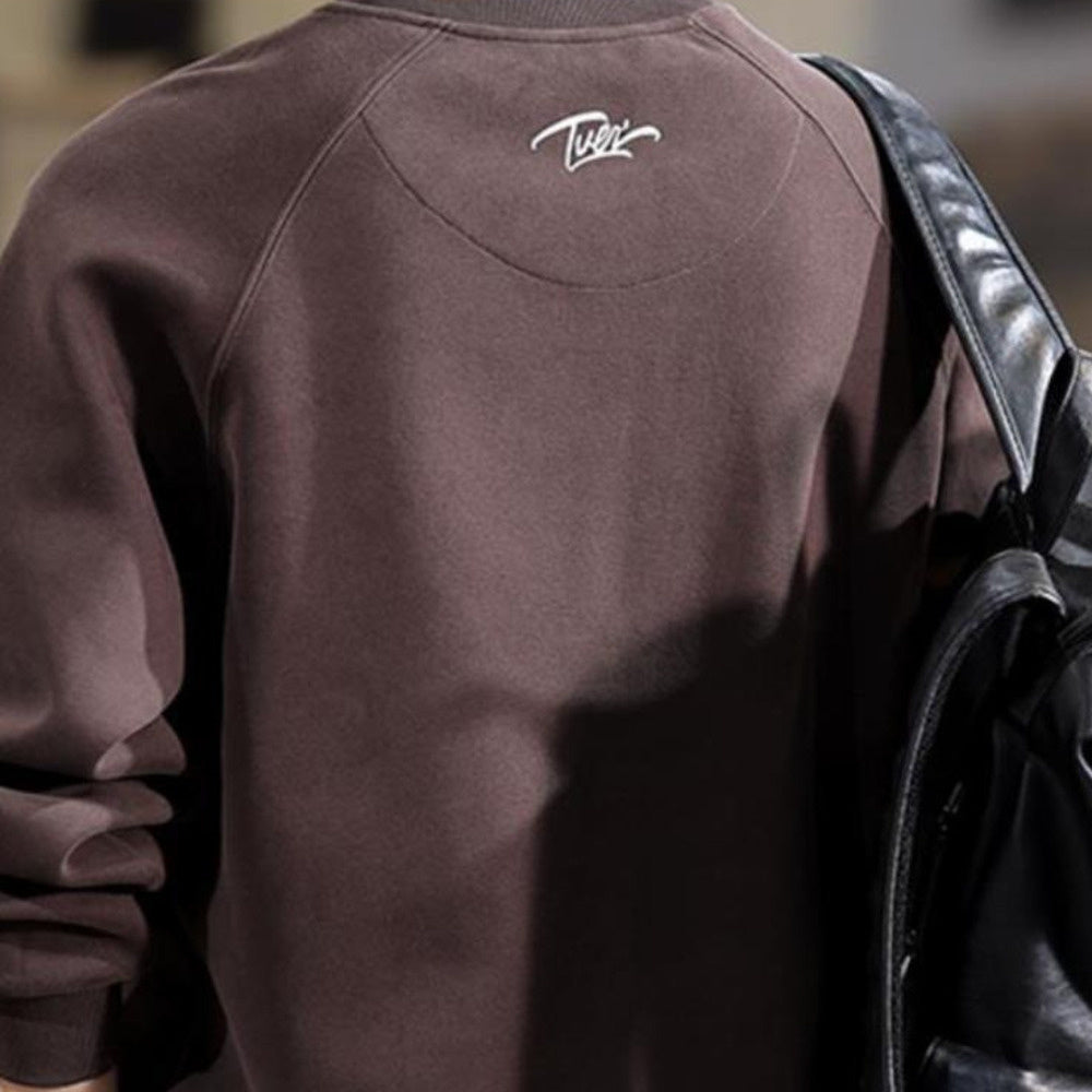 美式潮牌刺繡亨利領衛衣男寬松大碼秋冬加厚運動休動上衣外套男