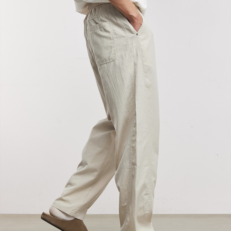 萊賽爾輕薄肌理休閒彎刀褲男夏季抽繩寬鬆透氣垂感通勤長褲