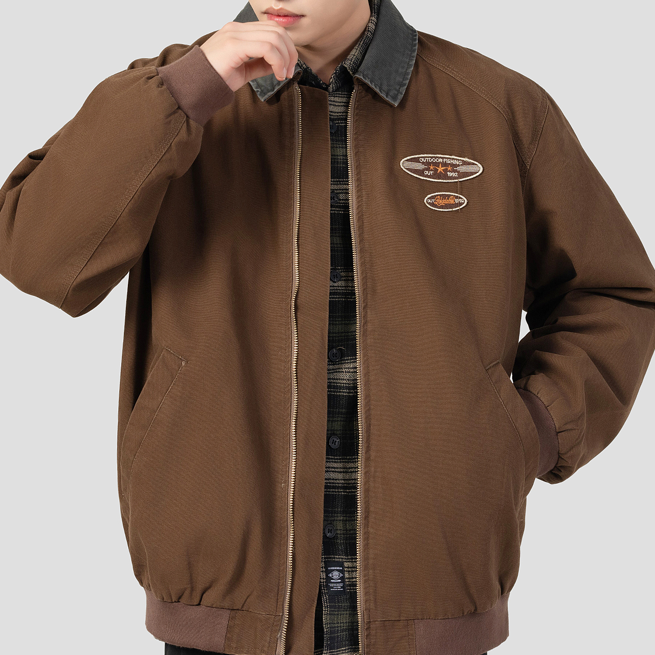 高端美式復古底特律工裝外套男秋冬季寬鬆休閒飛行員夾克