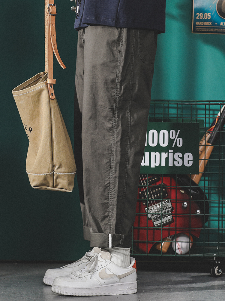 cityboy寬松直筒工裝褲男潮流百搭休閑長褲復古九分運動褲子