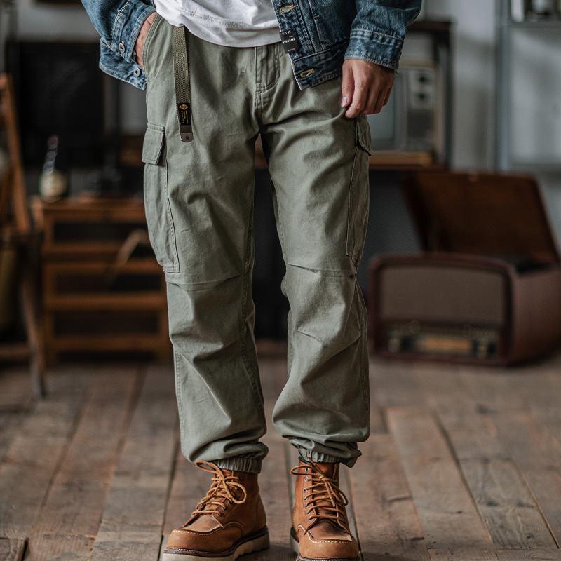 阿美咔叽全棉束脚口袋工装裤男 美式水洗宽松休闲长裤春