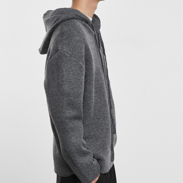 帽織男裝連帽紐釦針織毛衣秋冬寬鬆休閒套頭毛衫潮流上衣