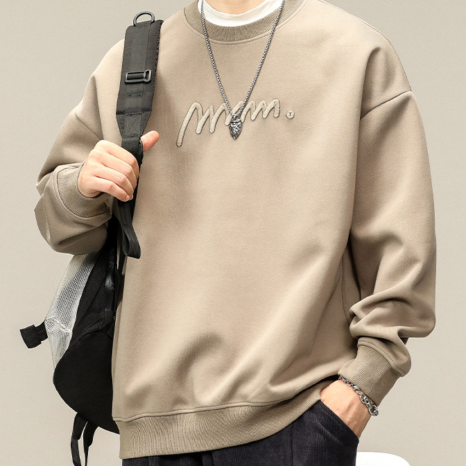 美式復古重磅刺繡衛衣男春季新款寬鬆大碼潮牌圓領上衣男