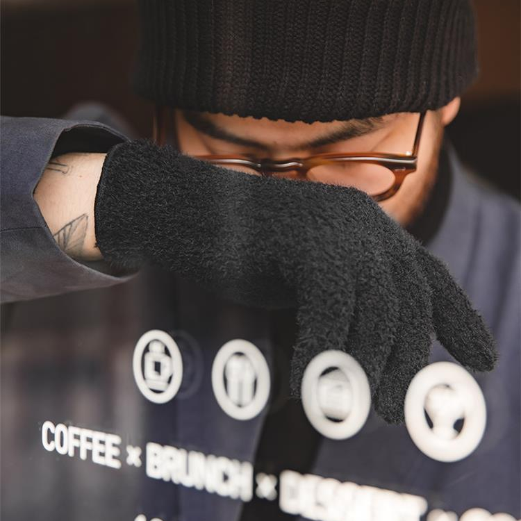 日系復古黑色金貂絨針織全指手套防風防寒保暖手襪男秋冬