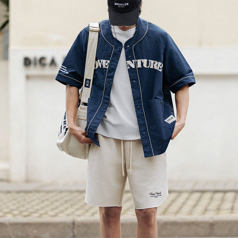 美式哈蘇線籃球運動短褲刺繡五分褲420g撞色毛圈衛褲子夏