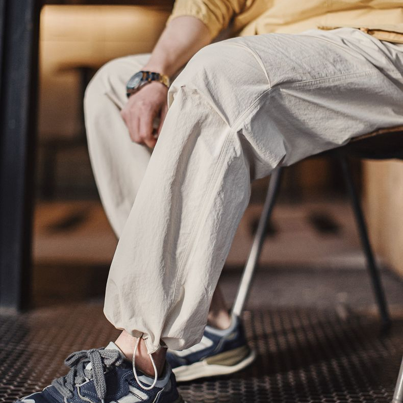 美式復古3D褶皺傘兵褲尼龍肌理感休閒褲vibe直筒長褲男春