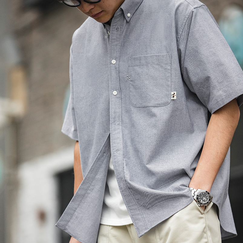 美式復古oversize白色疊穿短袖襯衫寬鬆cityboy襯衣男夏