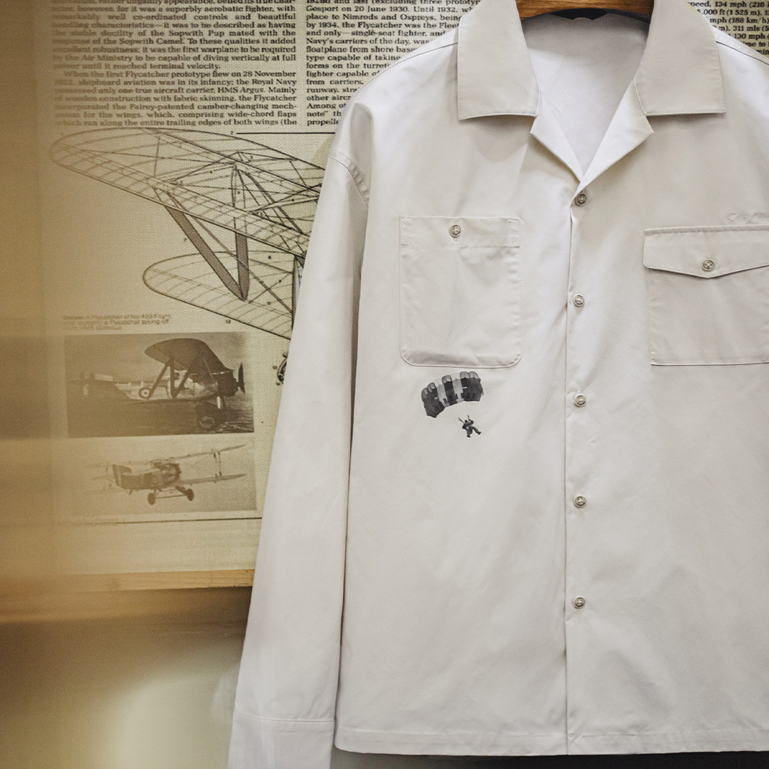 美式復古印花古巴領襯衫長袖寬鬆白色廓形襯衣外套男夏秋