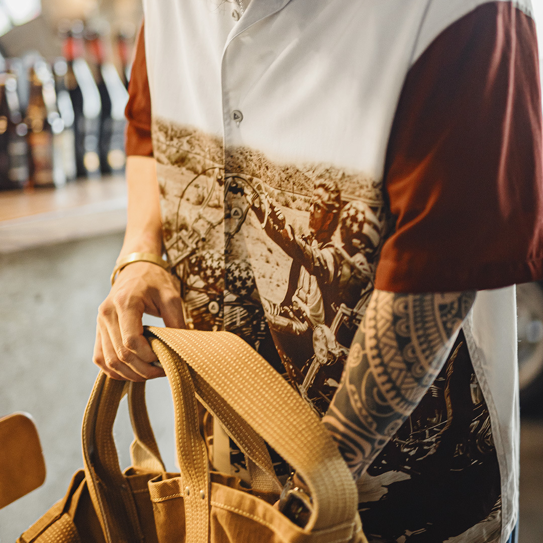 美式復古撞色古巴領襯衫垂感滿印花襯衣薄款短袖外套男夏