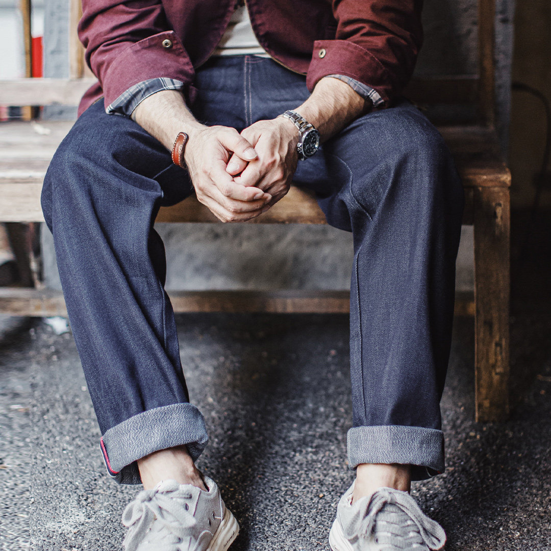 美式復古原牛牛仔褲赤耳直筒丹寧微錐形原漿休閒褲男款春