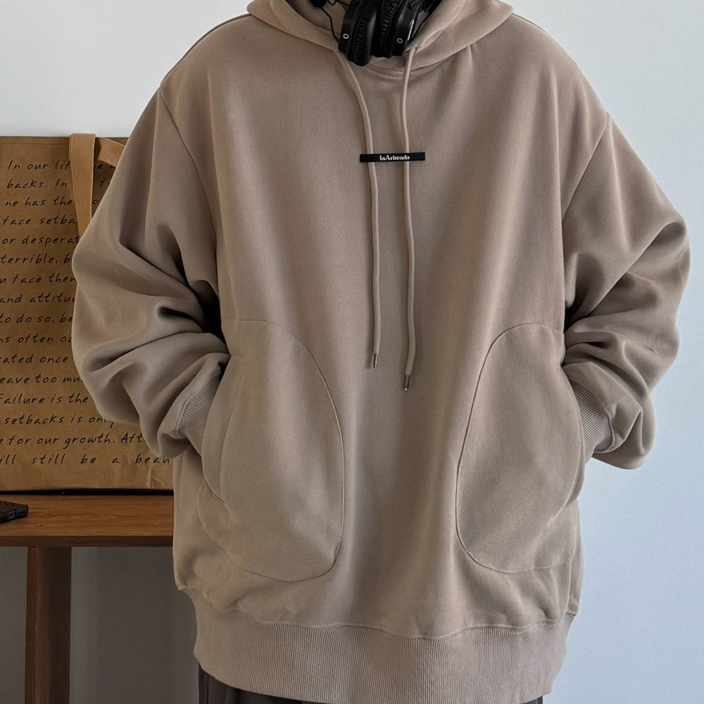 春秋大地色简约软糯连帽套头中性卫衣帽衫