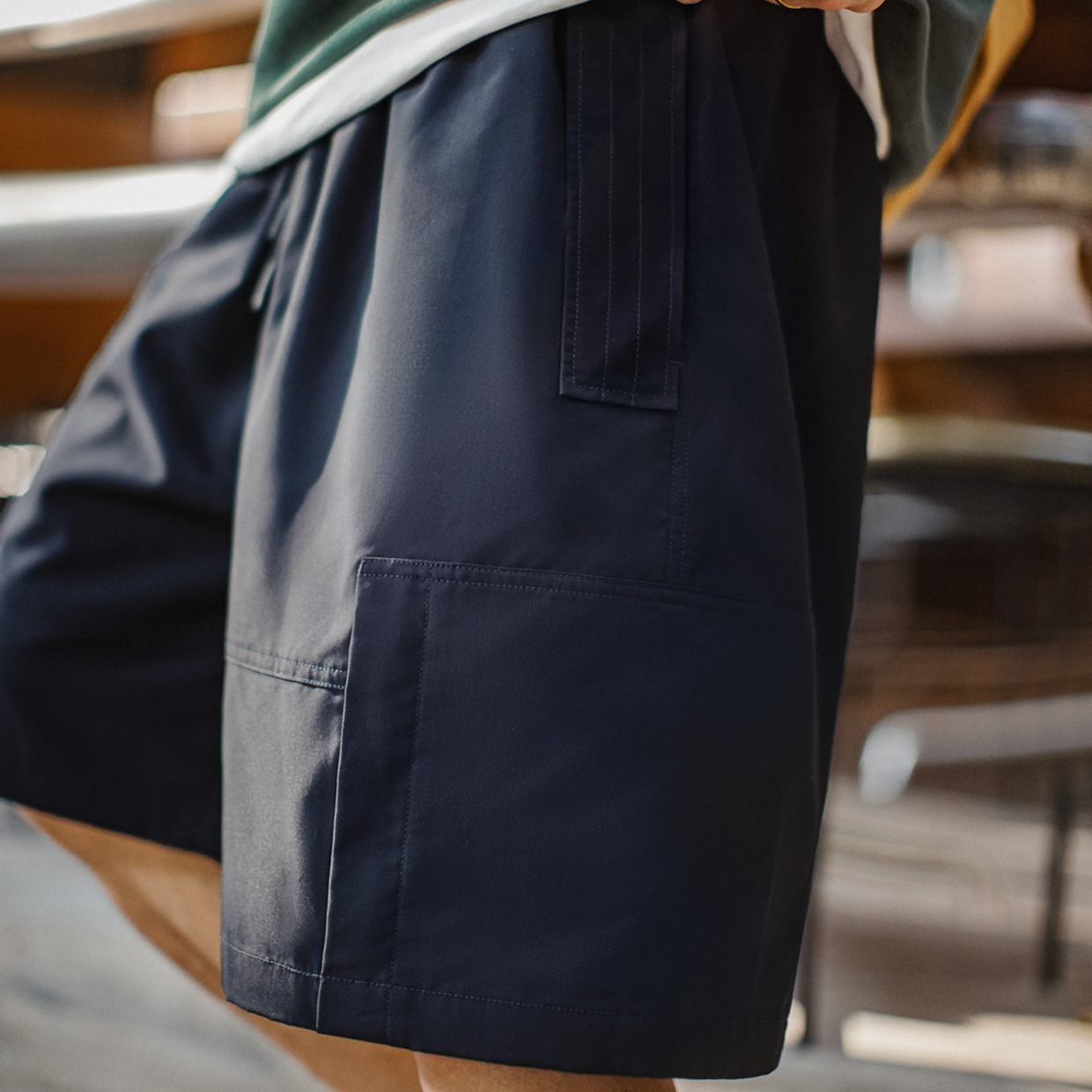 美式紅色短褲抽繩鬆緊腰直筒寬鬆外穿大口袋五分褲男夏季