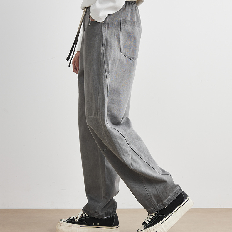 水洗彎刀休閒褲男士春秋季2025新款寬鬆直筒抽繩闊腿褲子
