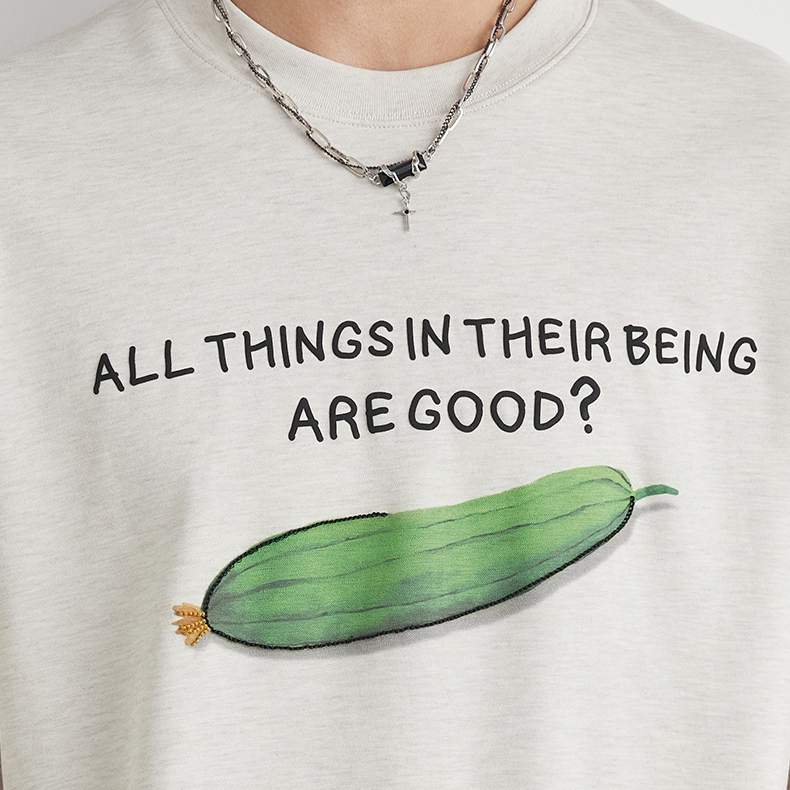 重磅210g莫代爾直噴趣味絲瓜印花短袖T恤男夏季寬鬆休閒半袖