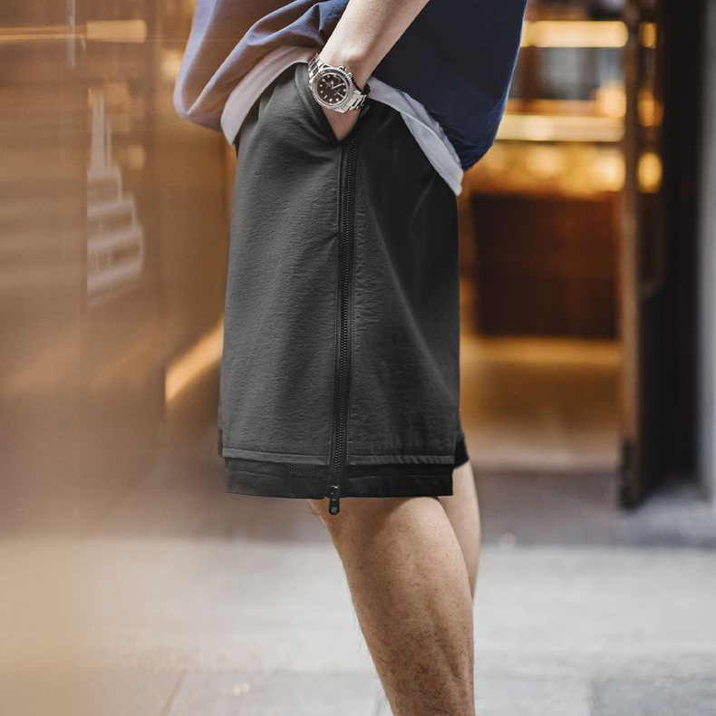 美式戶外機能側拉鍊短褲日系寬鬆透氣運動五分褲潮男夏