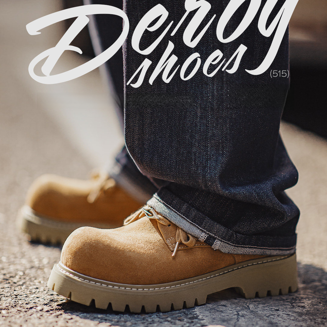 棕色德比大黃靴子低幫厚底美式增高通勤工裝大圓頭皮鞋男款