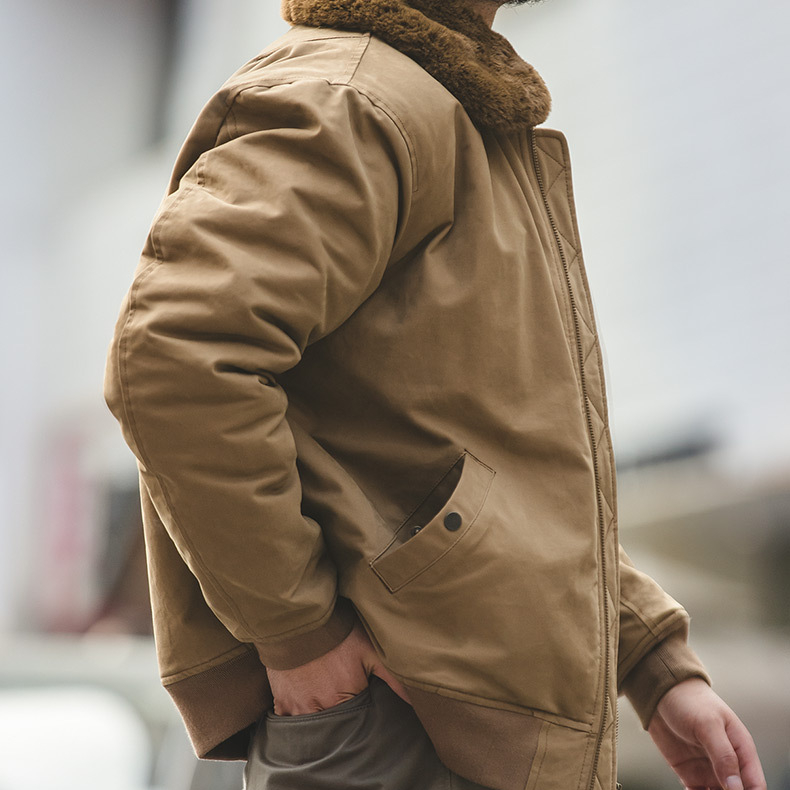 美式B15飛行員夾克棉服加厚座山雕翻毛領轟炸機外套男冬
