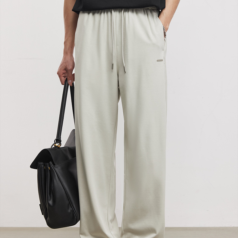 液氨貴族豎條燈籠褲男夏季輕感垂墜寬鬆休閒通勤直筒闊腿褲
