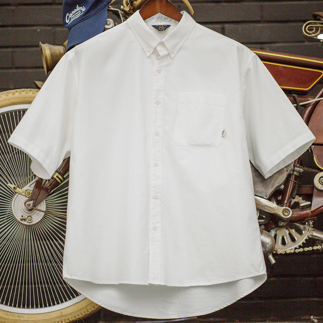 美式復古oversize白色疊穿短袖襯衫寬鬆cityboy襯衣男夏