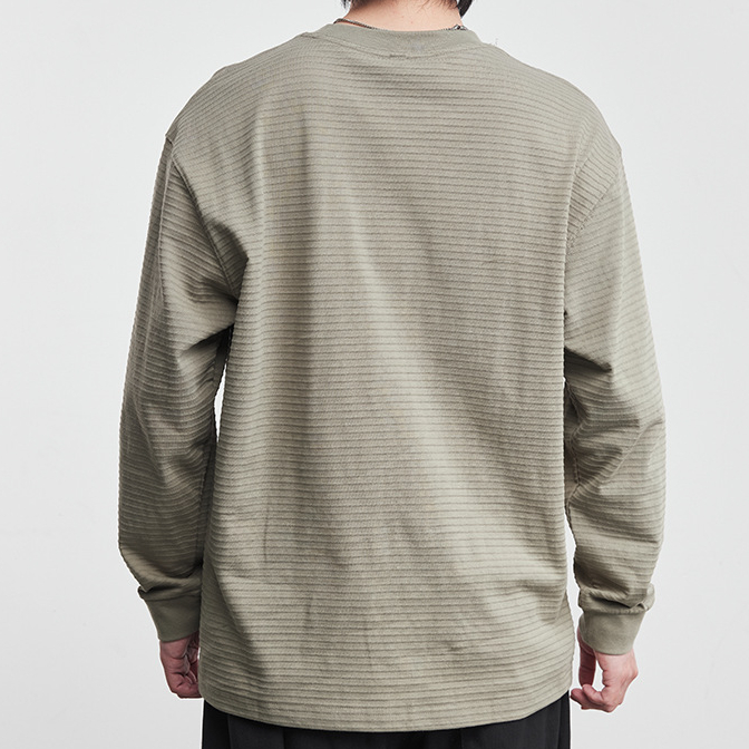 極簡長袖T恤肌理感條紋圓領打底衫男春季新款鬆弛感套頭上衣