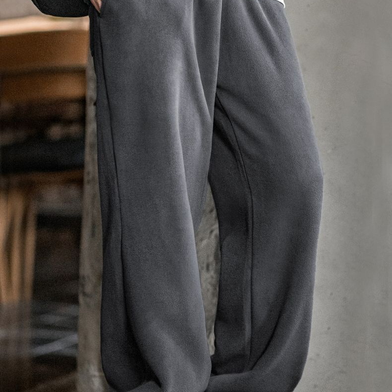 美式雙面搖粒絨束腳衛褲加絨保暖運動休閒直筒長褲男秋冬