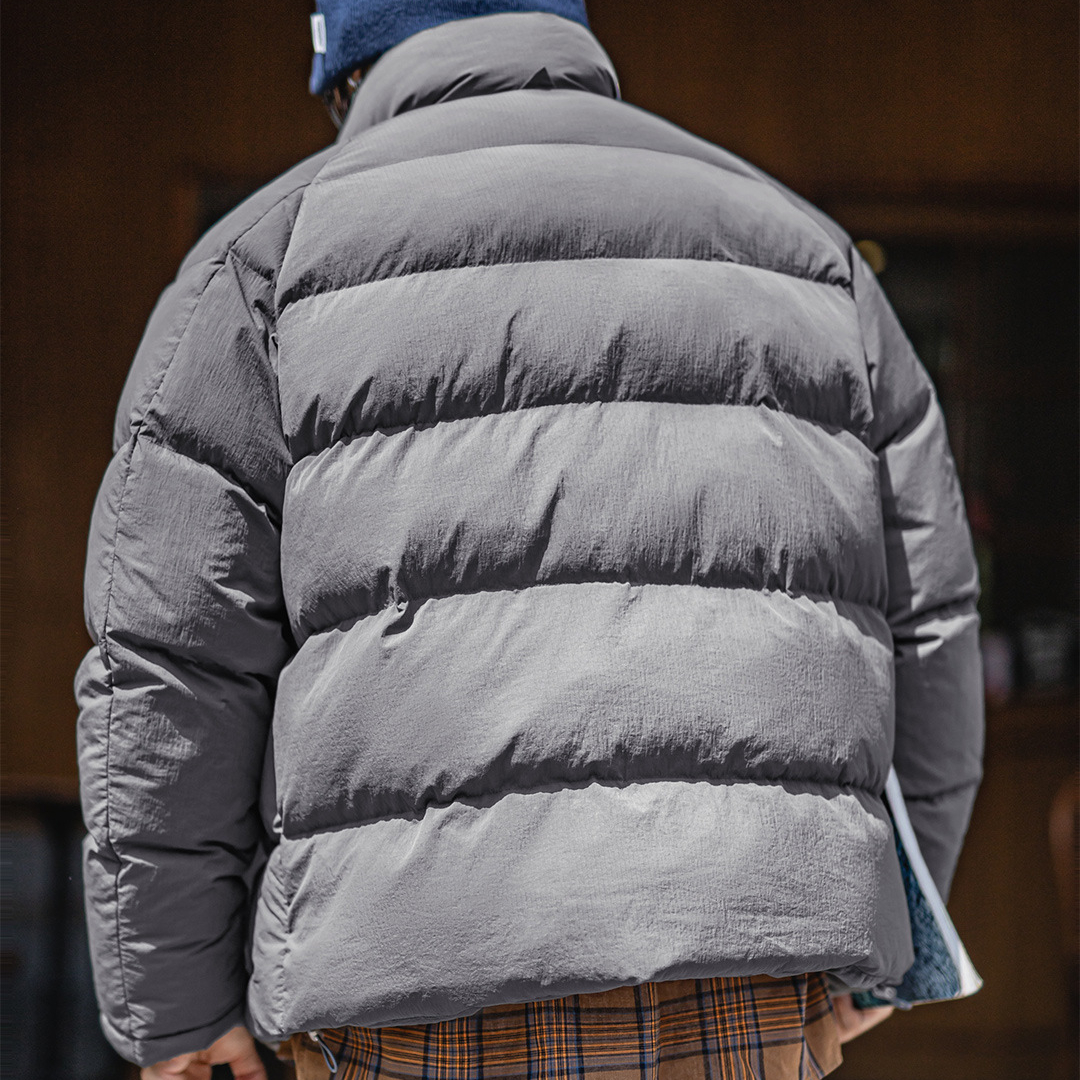 美式灰色尼龍棉服插肩袖外套珍珠棉立領加厚保暖短款夾克