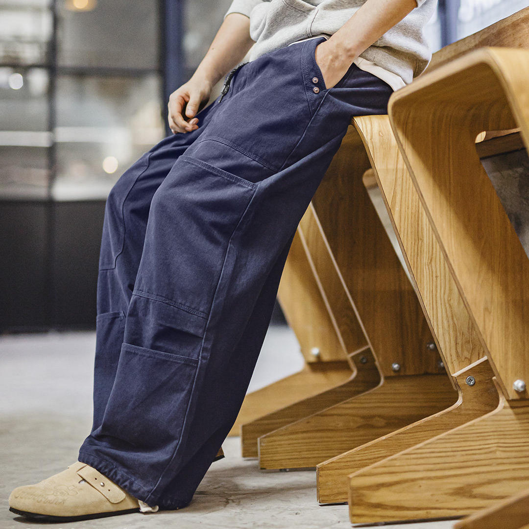 美式復古水洗多口袋工裝伐木褲純棉闊腿束腳休閒褲子男春