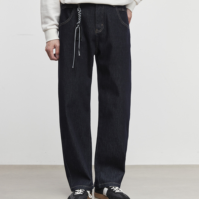 美式復古微闊休閒牛仔褲男秋季水洗深靚時尚簡約直筒褲潮