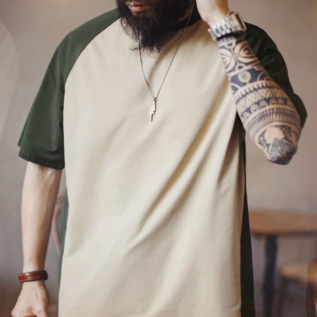 美式復古撞色涼感T恤速幹跑步運動插肩袖防曬短袖男夏季