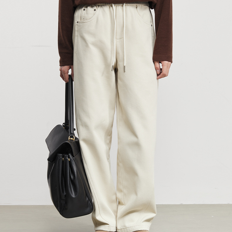 疏影復古百搭直筒加絨加厚休閒褲男冬季垂感拖地寬鬆褲子