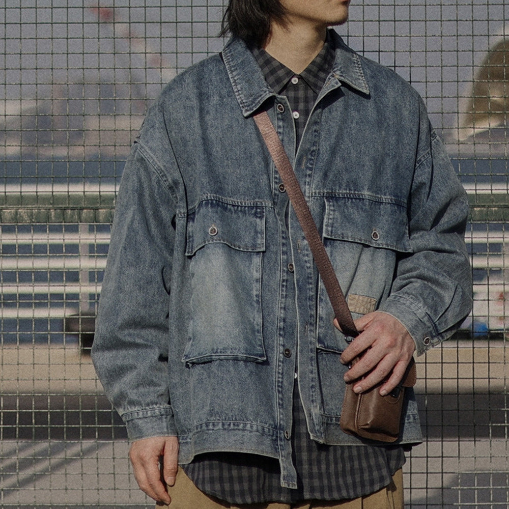 牛仔夾克男復古水洗休閑寬松工裝百搭春秋長袖外套