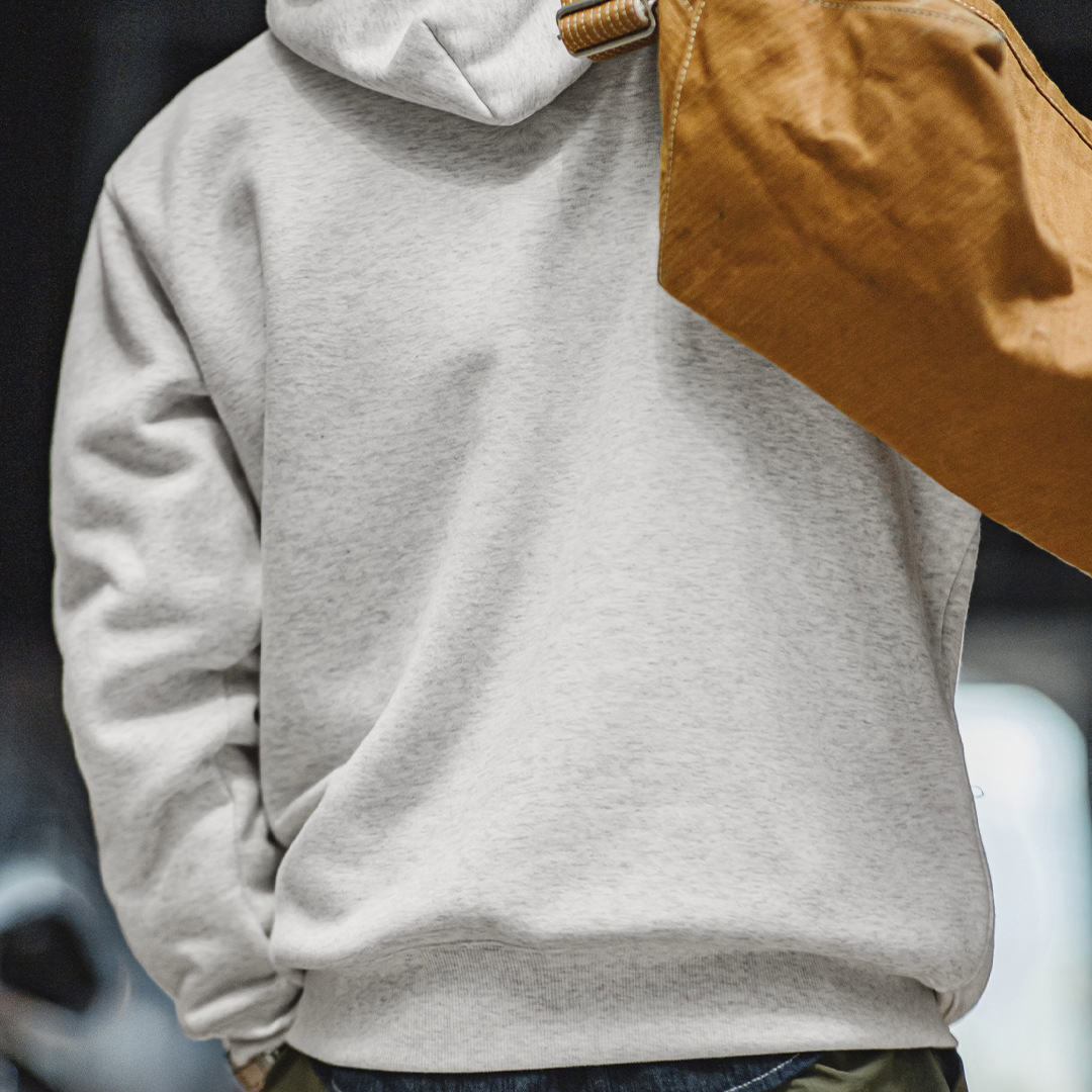 美式灰色洛奇連帽衛衣加絨寬鬆重磅疊穿套頭帽衫外套男秋