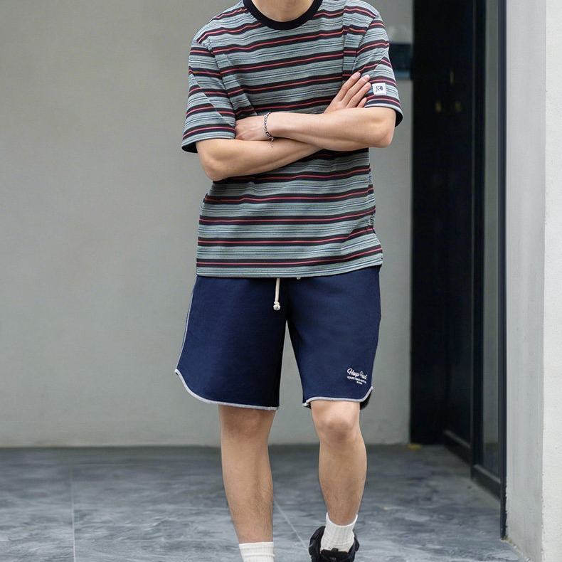 美式哈蘇線籃球運動短褲刺繡五分褲420g撞色毛圈衛褲子夏