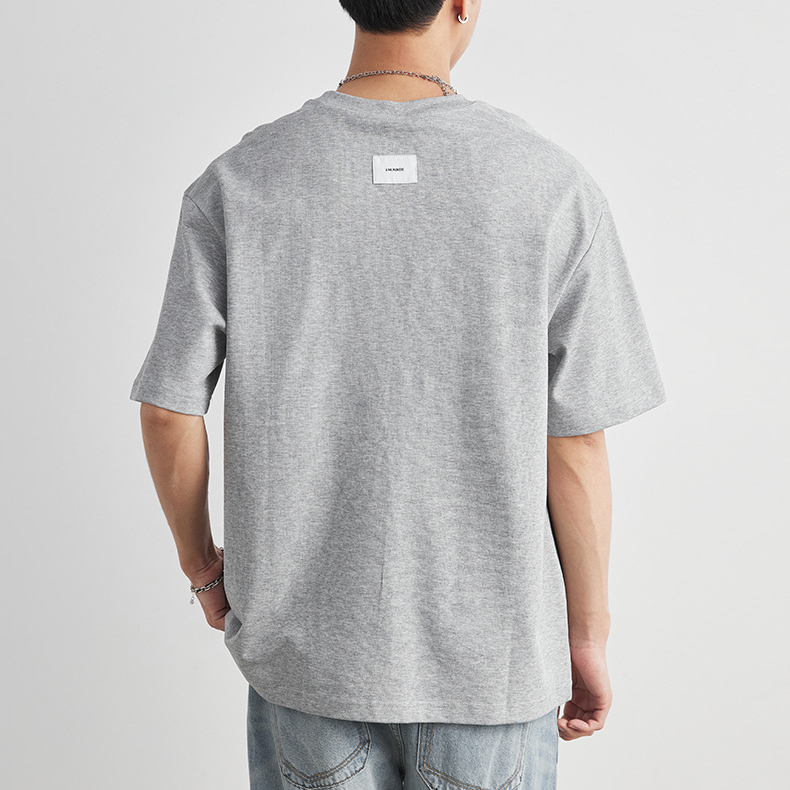 重磅220g棉紡親膚網格漸變T恤男夏季圓領寬鬆街頭潮流短袖