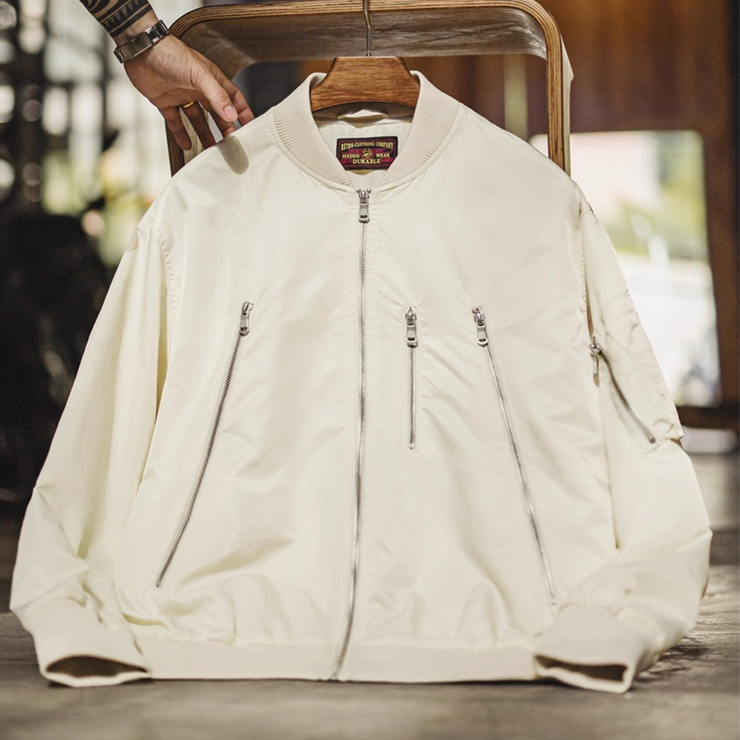 美式休閒白色L2B飛行員夾克尼龍薄款棒球服短款外套男秋