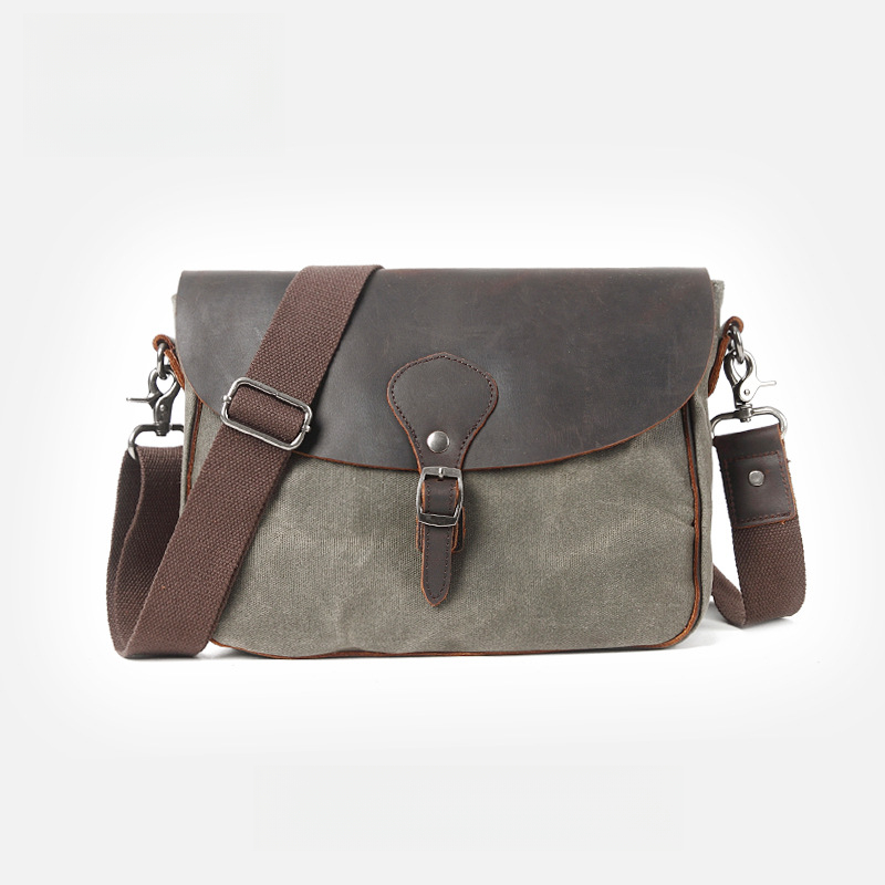 復古瘋馬皮男式休閒男包帆布包橫款單肩包斜挎包男士包包斜跨包