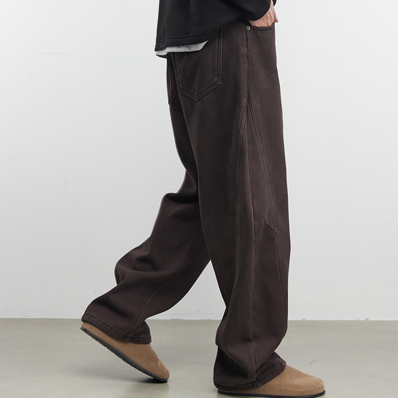 棕廓男裝立體裁剪彎刀傘兵褲2025秋冬季時尚修身休閒長褲