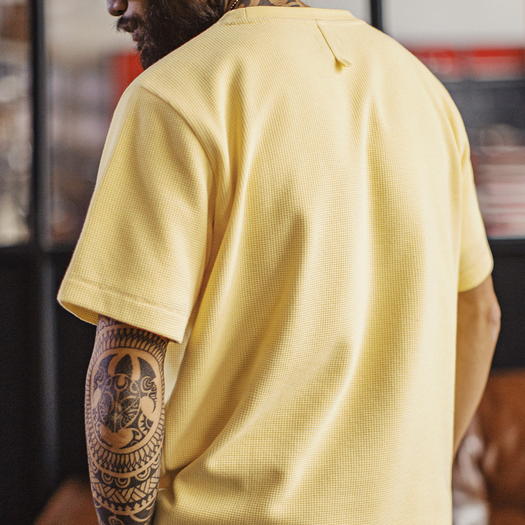 美式復古華夫格圓領短袖T恤阿美咔嘰印第安印花上衣男夏