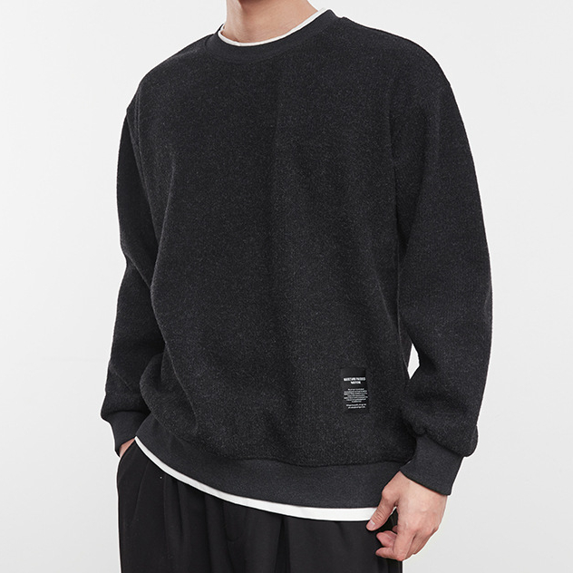 質感加絨衛衣落肩款簡約圓領百搭上衣男冬季新款保暖衛衣