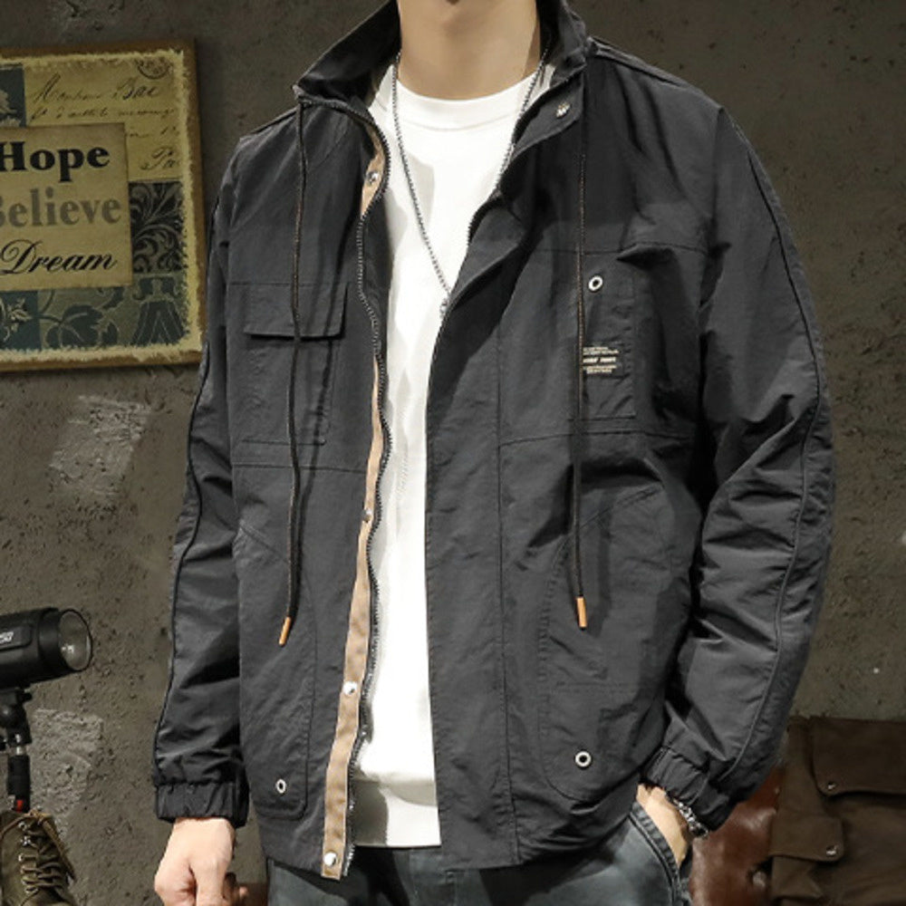 山系戶外復古潮牌翻領工裝夾克男士春秋季休閑沖鋒衣寬松外套