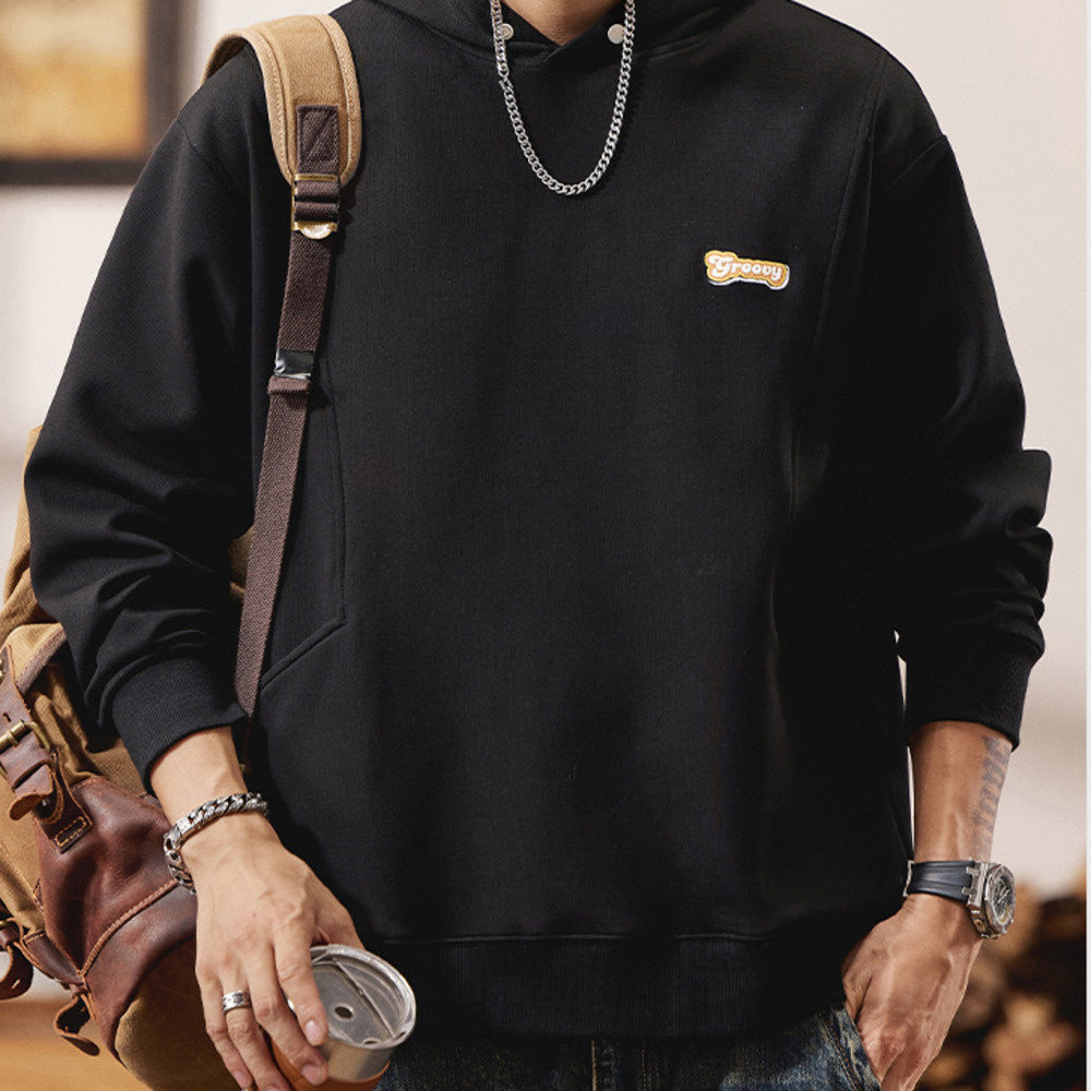 美式復古連帽衛衣男士寬松長袖上衣秋冬季2024新款加絨外套男