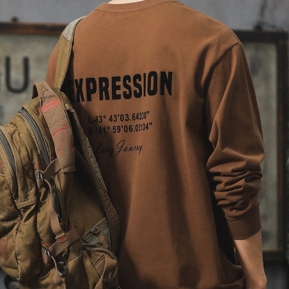 長袖t恤男純棉圓領打底衫寬松大碼美式休閑純棉新款上衣